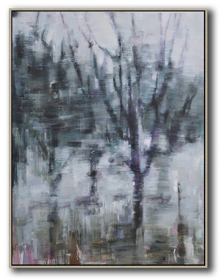 Extra Large Textured Painting On Canvas,Oversized Abstract Landscape Painting,Canvas Wall Art Home Decor,Dark Green,White,Purple.etc